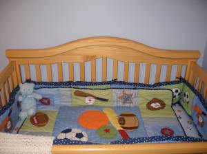 Bedding inside the crib